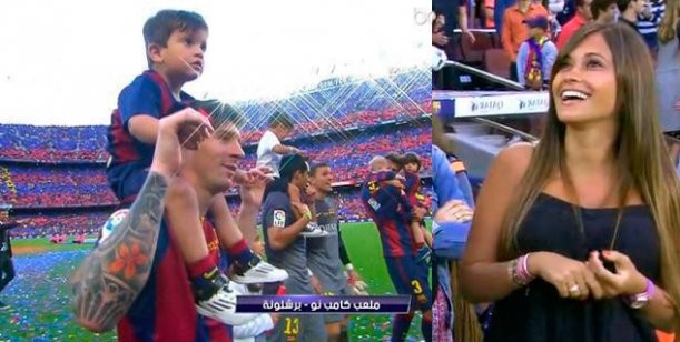 Las tiernas fotos de Lionel Messi, Antonella y Thiago en el festejo del Barcelona | Deportes