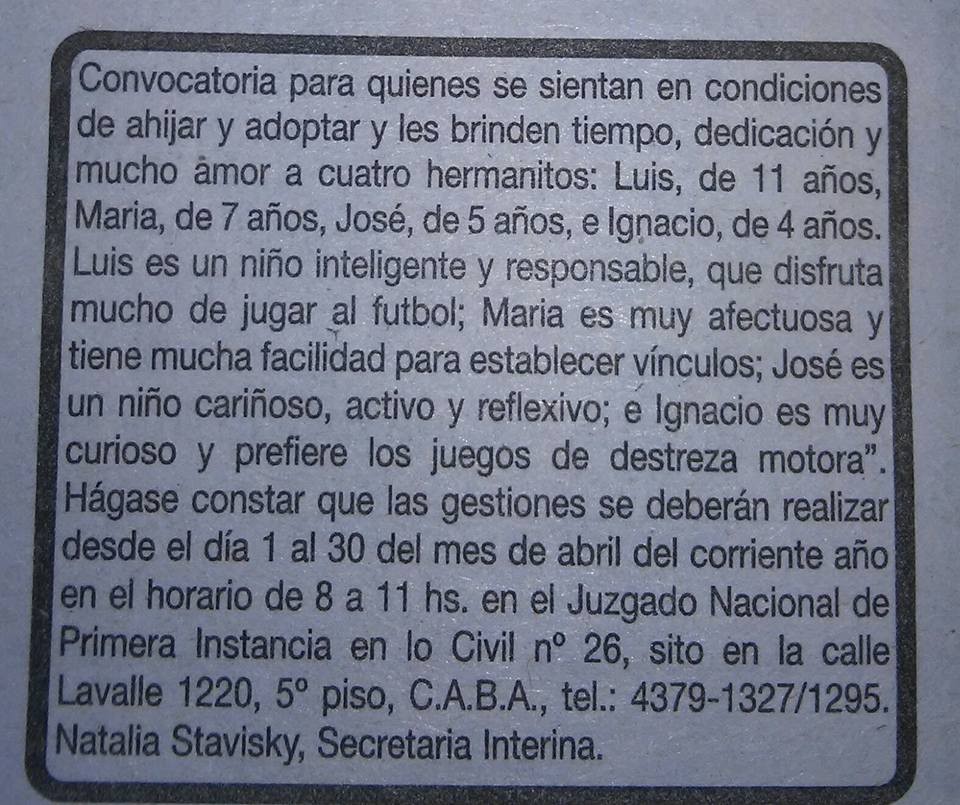 Juzgado ofrece cuatro hermanitos en adopción | Actualidad