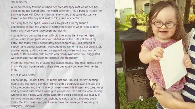 La carta de una madre al médico que le aconsejó abortar a su bebé con síndrome de down | Redes
