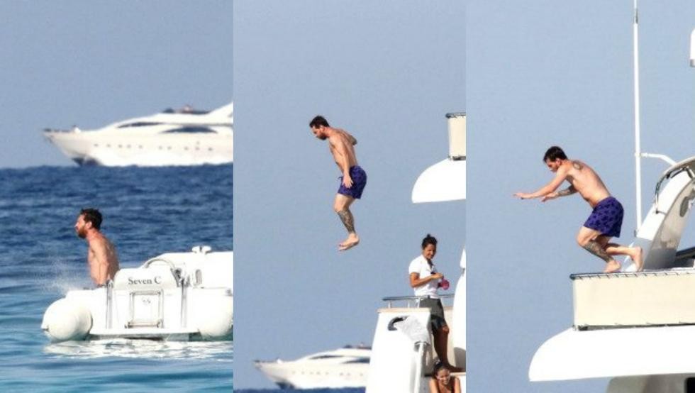 El peligroso salto de Messi desde la altura de su yate al agua en Ibiza | Deportes