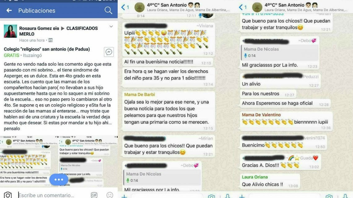 El viral que indigna: grupo de madres festejó en whatsapp que sacaron del curso a un nene con Asperger | Actualidad