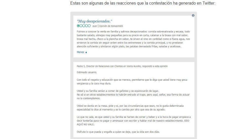 Un restaurante destruyó a un cliente que se había quejado de la comida | Redes