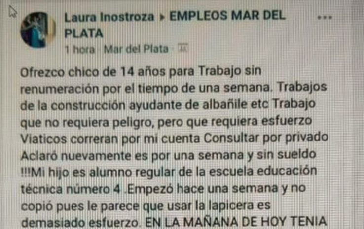 Ofreció a su hijo de 14 años para trabajar sin remuneración y darle una lección de vida | Redes