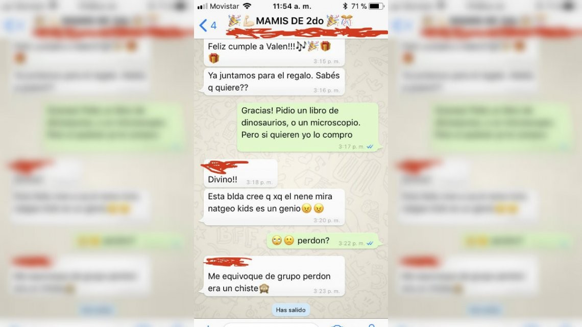 La tortura del whatsapp de "mamis y papis": se equivocó de chat y criticó a un nene del grado | Redes