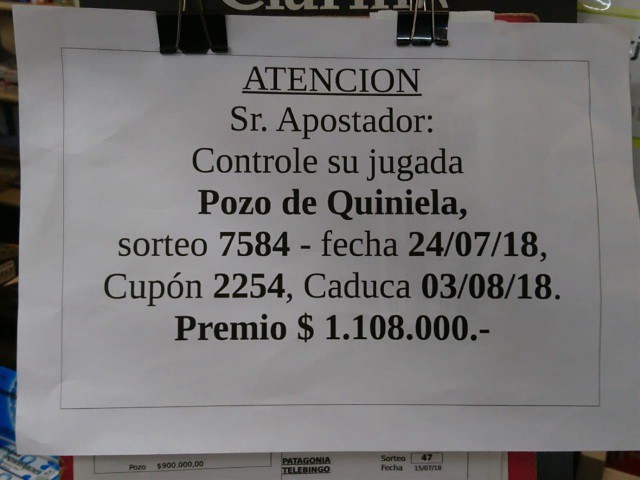 Misterio en Bariloche: ganó un millón de pesos a la quiniela y todavía no se presentó para cobrarlo | Actualidad