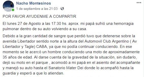 Busca a través de las redes sociales al motociclista héroe que salvó la vida de su papá | Redes