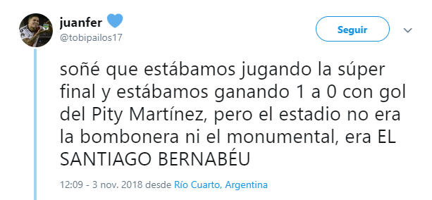 Explotaron las redes: un hincha de River soñó hace un mes que la Superfinal se jugaba en el Bernabéu | Redes