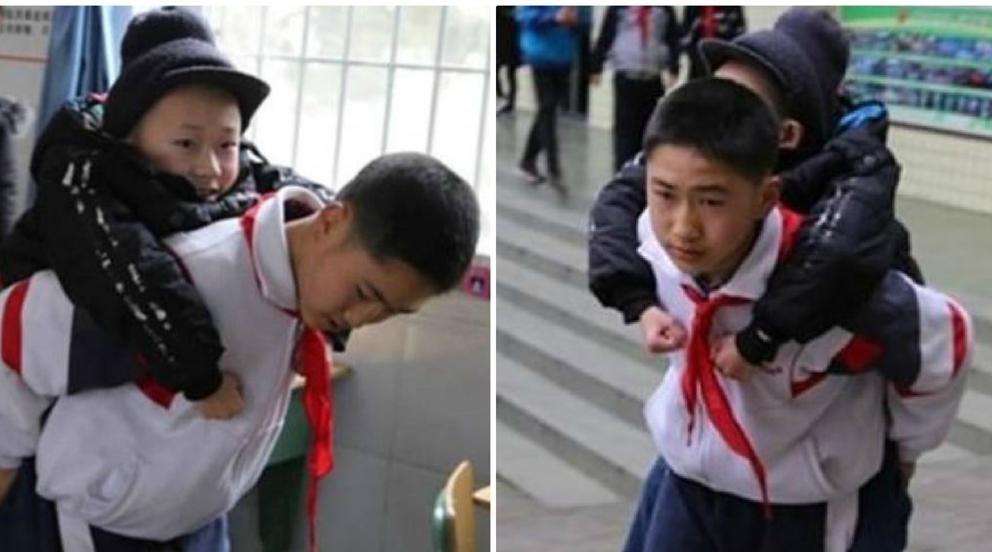 Un nene lleva a caballito a su amigo discapacitado todos los días a la escuela | Redes