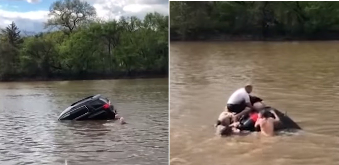 Dramático rescate de una mujer que cayó con su camioneta al río | Redes