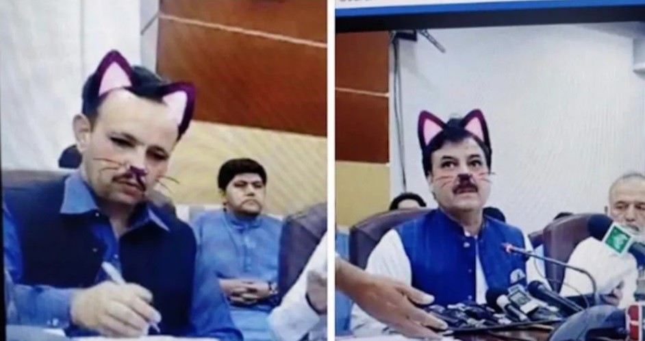 Olvidan quitar filtro de gato durante la conferencia de un ministro | Redes