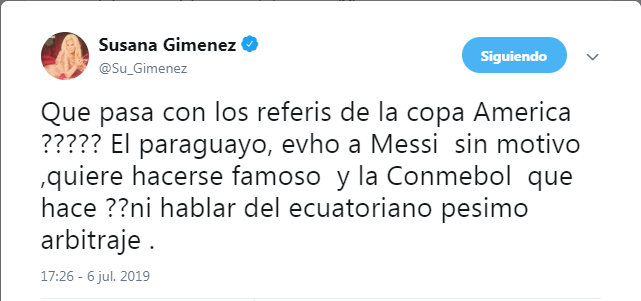 Argentina-Chile: hasta Susana Giménez se quejó del arbitraje en la Copa América | Redes
