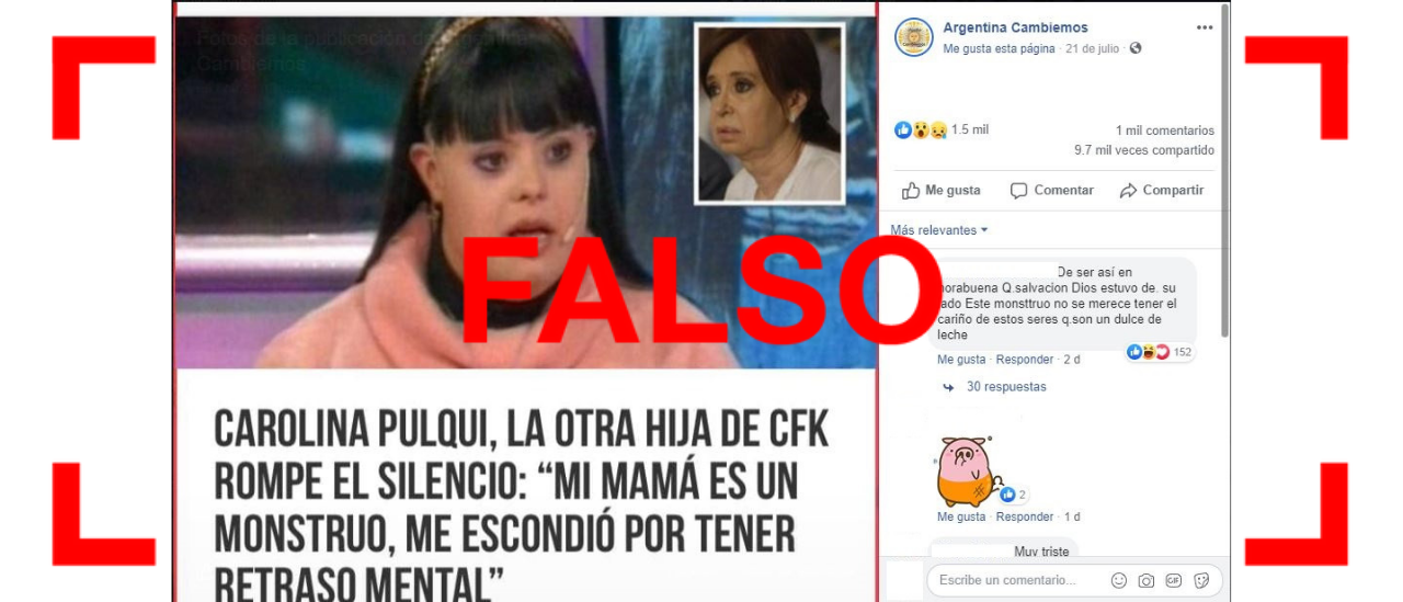 Es falso que CFK tiene una “hija escondida” con síndrome de down | Elecciones 2019