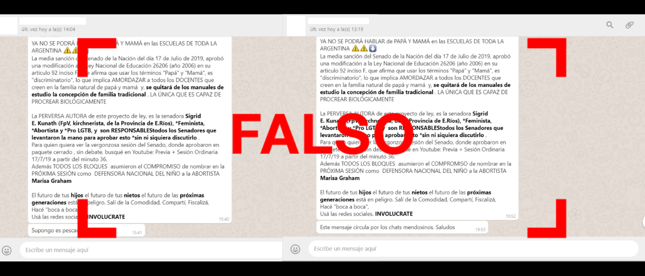 Es falso que ya no se va a poder “hablar más de papá y mamá en las escuelas” | Redes