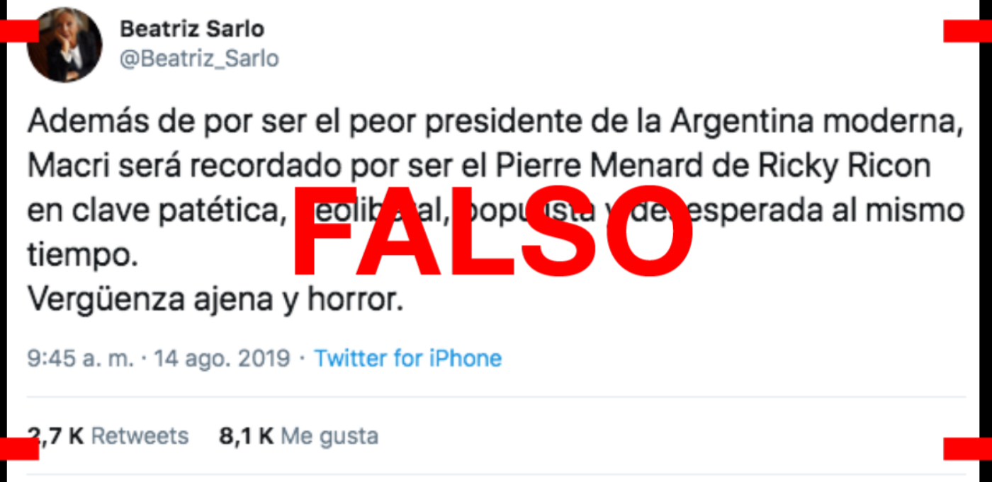 Es falso que Sarlo dijo en Twitter que Macri es el “peor presidente de la Argentina moderna” | Elecciones 2019
