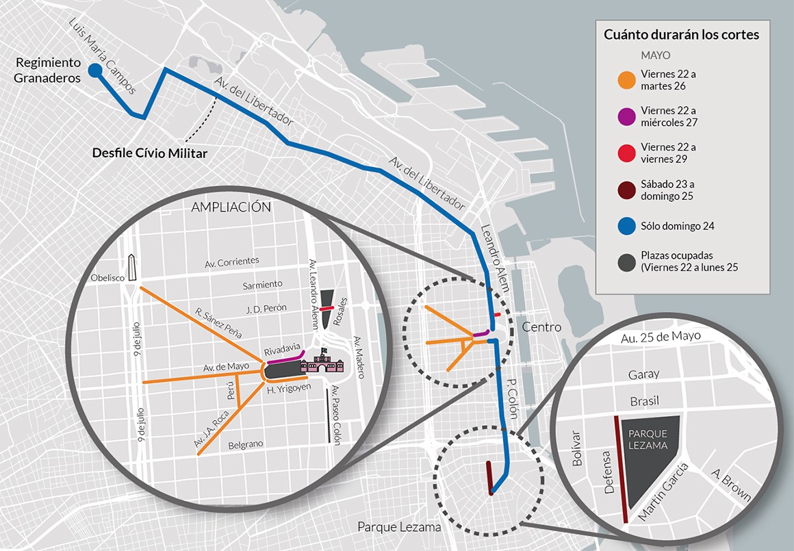 Los cortes programados en la Ciudad por los festejos de la Semana de Mayo | Actualidad