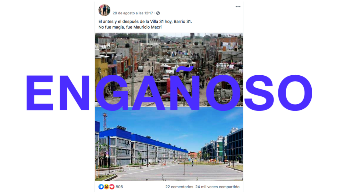 Es engañoso el posteo que compara dos lugares de la Villa 31 | Redes