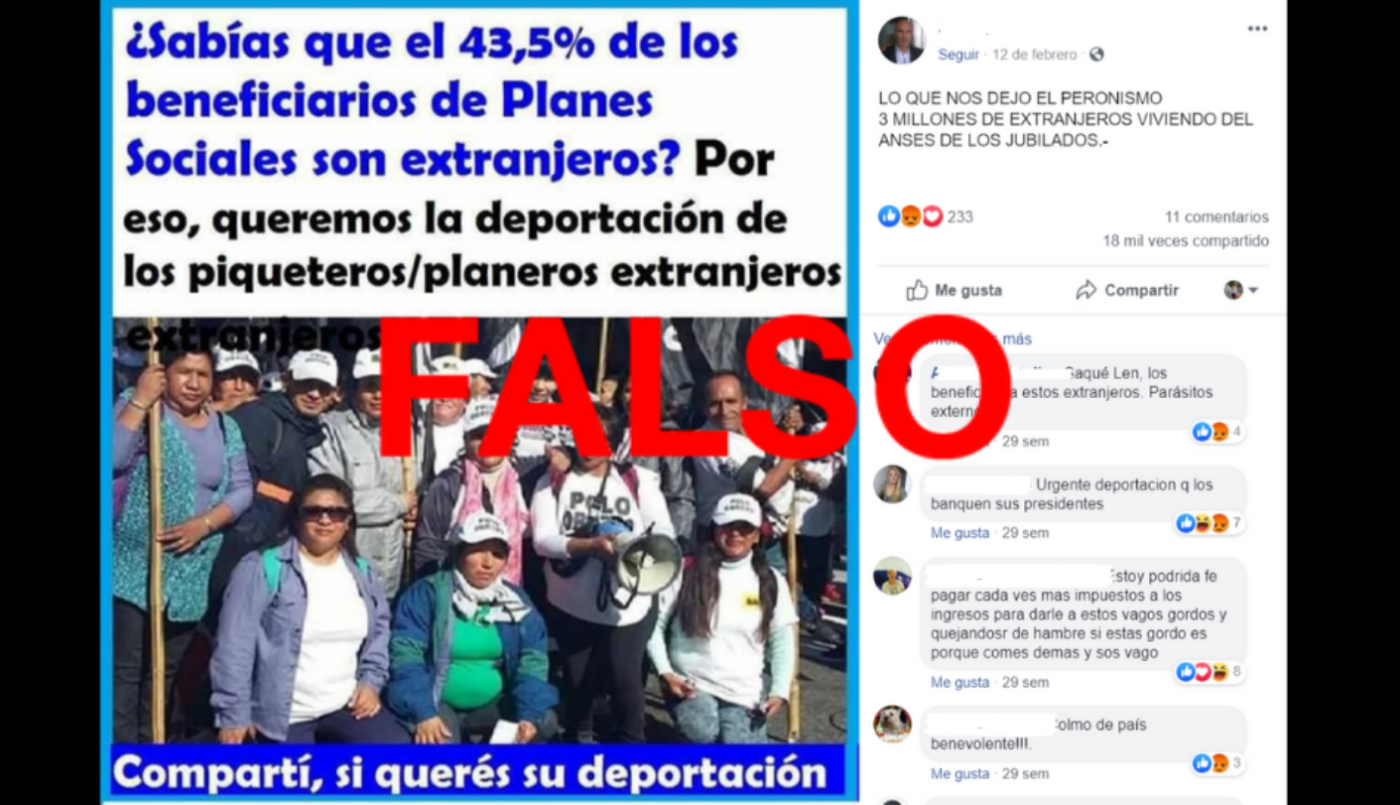 Es falso que casi la mitad de los beneficiarios de programas sociales sean extranjeros | Redes