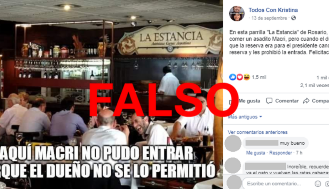 Es falso que un restaurante en Rosario no dejó almorzar a Macri porque no tenía reserva | Elecciones 2019