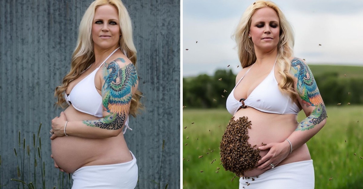 La historia detrás de la foto de la mujer embarazada con 10 mil abejas en su panza | Curiosidades