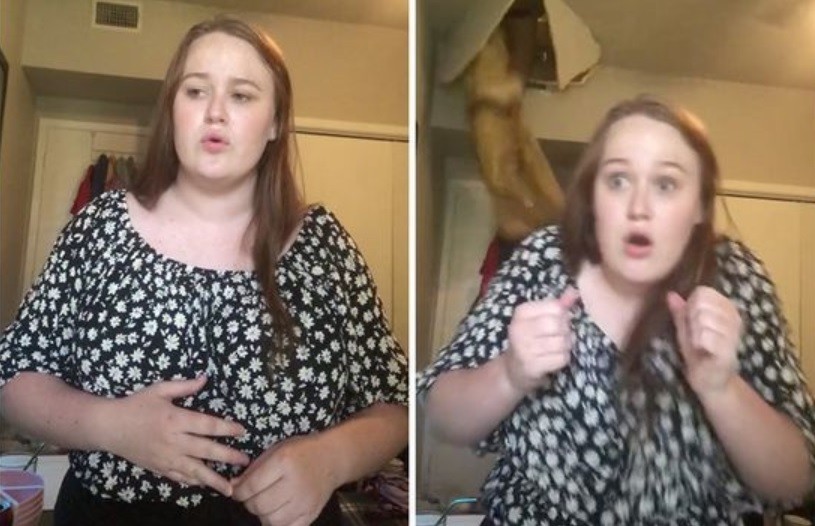 Video: grababa un Tik Tok, se abrió el techo de su cuarto y una mujer quedó colgando | Redes