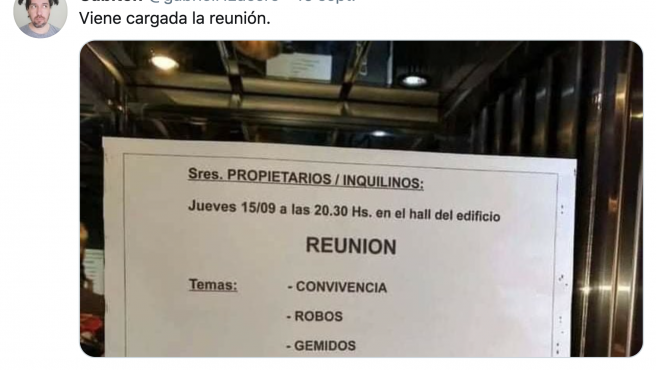 "Convivencia, robos y gemidos": los temas a tratar en una reunión de consorcio que se volvió viral | Curiosidades