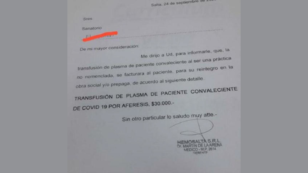 Salta: Investigan posible comisión de delitos en transfusión de plasma | Actualidad