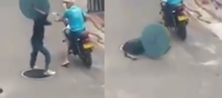 Video: cayó al intentar robarse una tapa de alcantarilla | Curiosidades