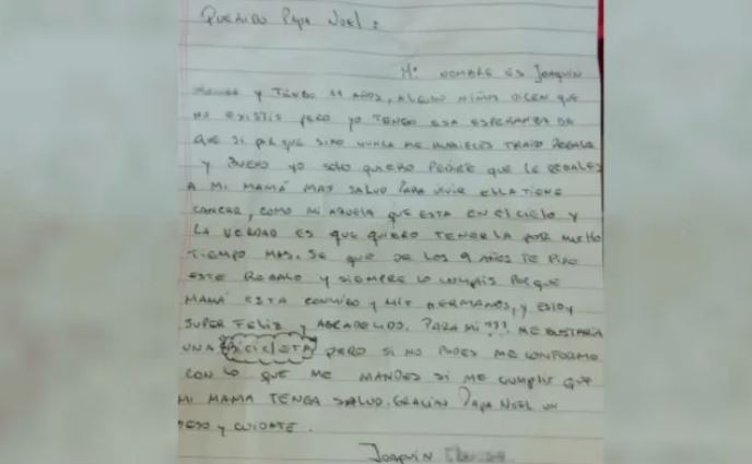 La emotiva carta de un nene que le pide a Papá Noel "más salud" para su mamá | Actualidad