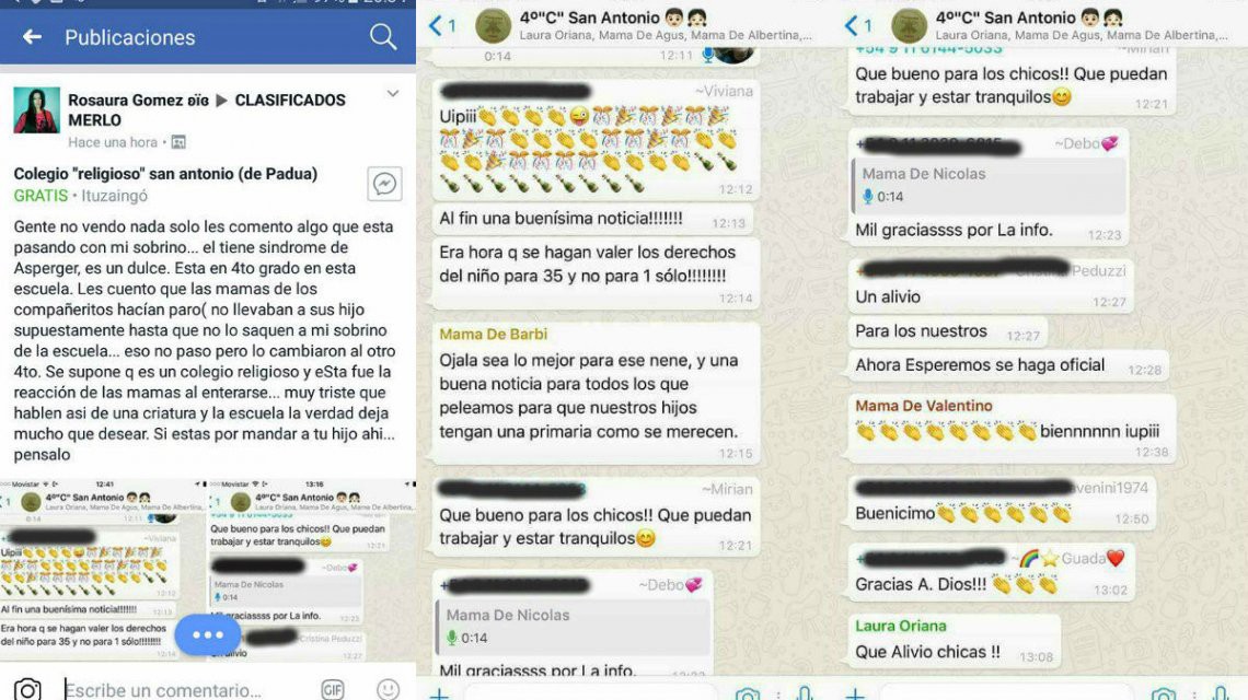 El viral que indigna: grupo de madres festejó en whatsapp que sacaron del curso a un nene con Asperger | Actualidad