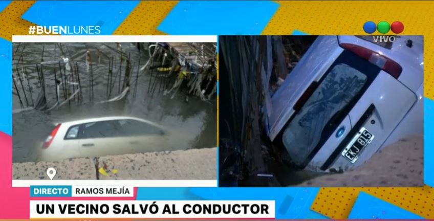 Un auto cayó en un pozo durante el temporal | Actualidad