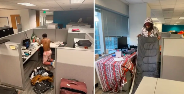 Se cansó de que no le aumentaran el sueldo y se fue a vivir a la oficina para protestar | Redes