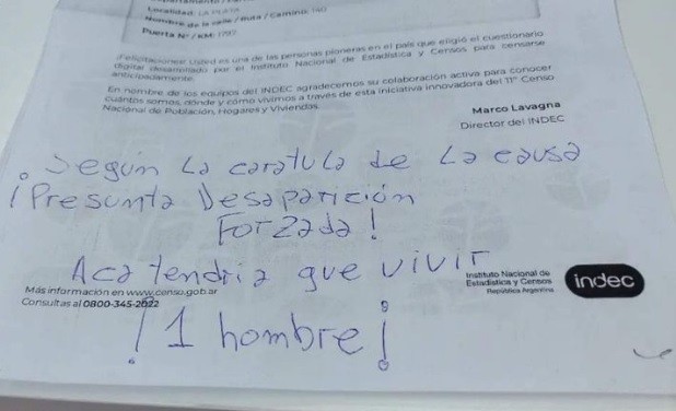 "Acá tendría que vivir un hombre": la nota que dejó el hijo de Julio López al censista | Actualidad