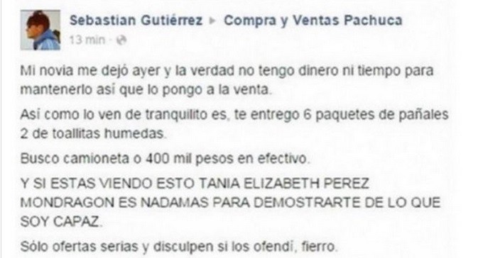 Puso a la venta a su hijo a través de Facebook por US$26.000 o una camioneta | Curiosidades