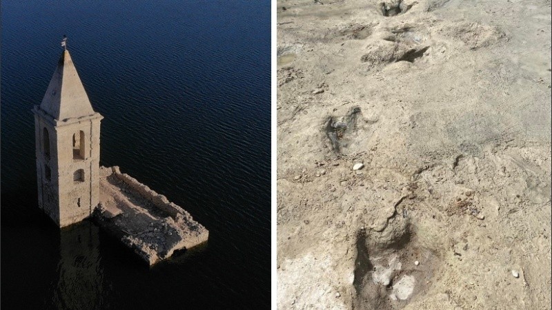 Por la sequía, quedan al descubierto huellas de dinosaurio y una iglesia | Internacionales