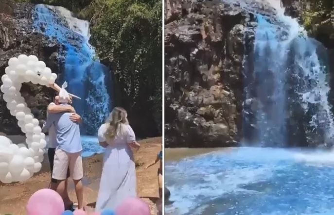Insólito: Tiñeron de azul una cascada de agua potable para revelar el sexo de su bebé | Internacionales