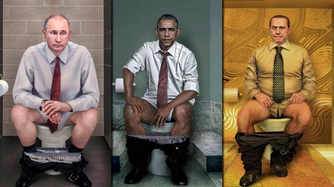La obra artística que muestra a líderes del mundo en el baño | Espectáculos