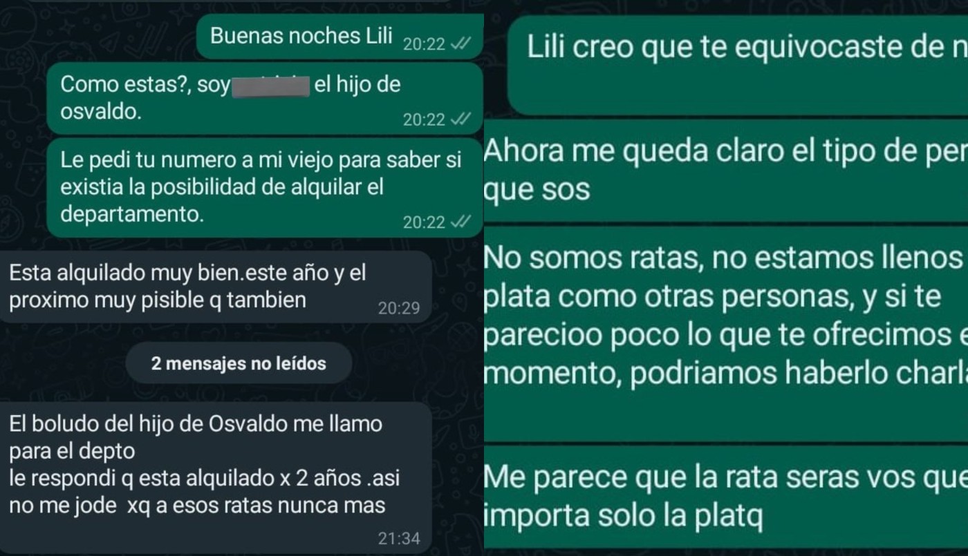 "A estos ratas nunca más": le consultaron por su departamento en alquiler y se confundió de chat | Redes
