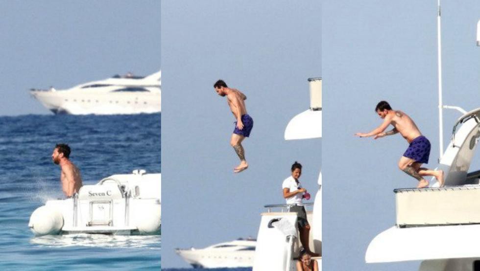 El peligroso salto de Messi desde la altura de su yate al agua en Ibiza | Deportes