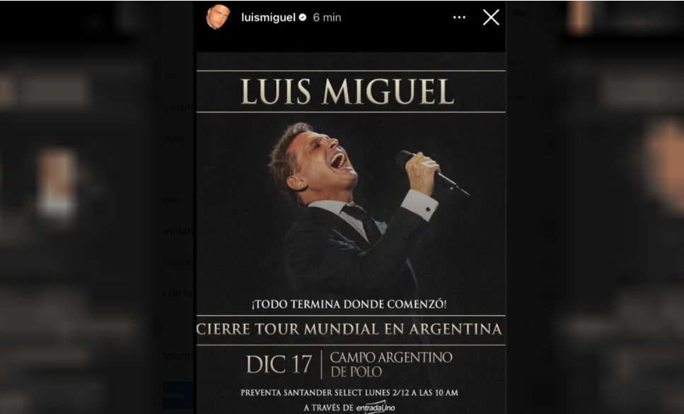 Luis Miguel cierra su gira mundial en Argentina el 17 de diciembre | Espectáculos