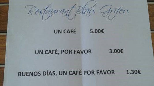 En un restaurante de Girona cobran más barato el café si lo pedís "por favor" | Curiosidades