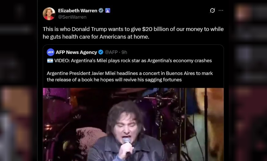 Con un video de Milei en el Movistar Arena, una senadora demócrata cuestionó a Trump por la ayuda financiera | Internacionales