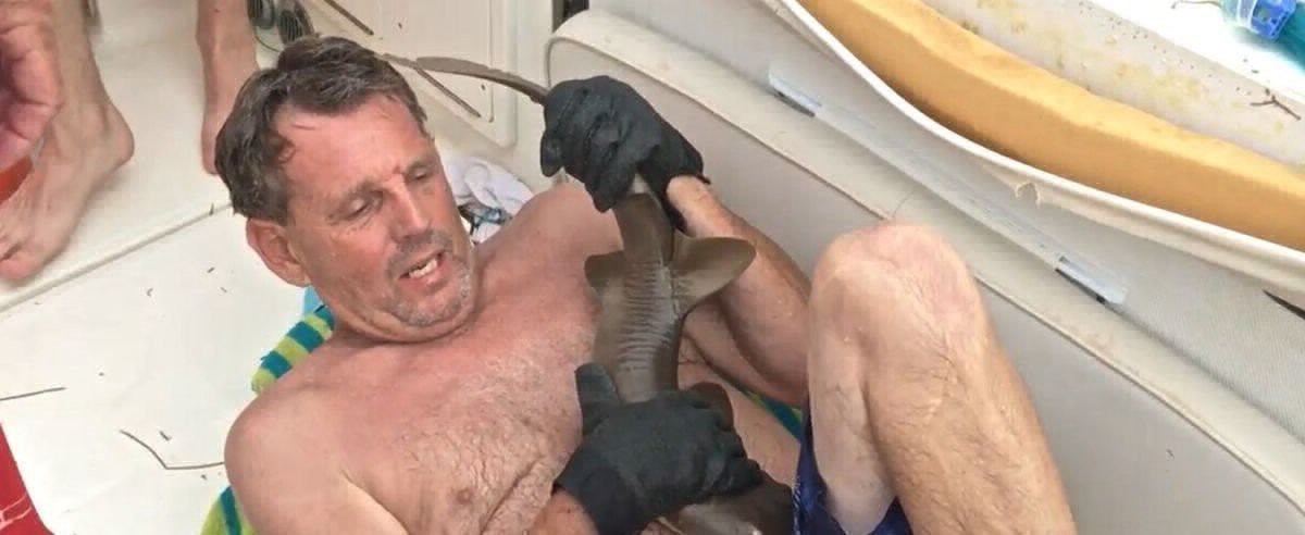 Video escalofriante: salió del mar con un tiburón clavado en un lugar muy doloroso | Curiosidades