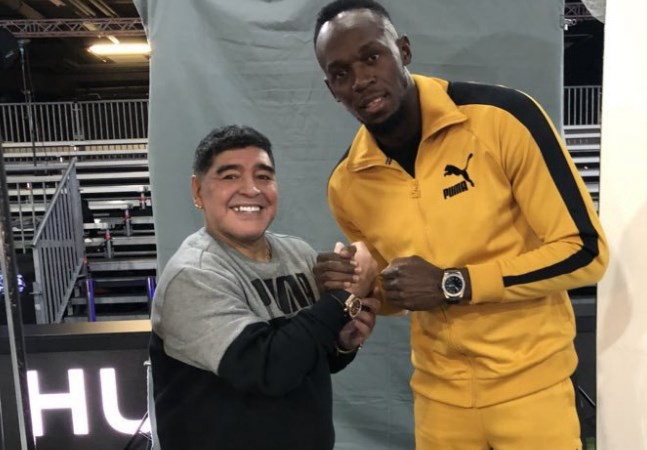 Dos potencias se saludan: Maradona y Bolt, juntos en Suiza | Deportes