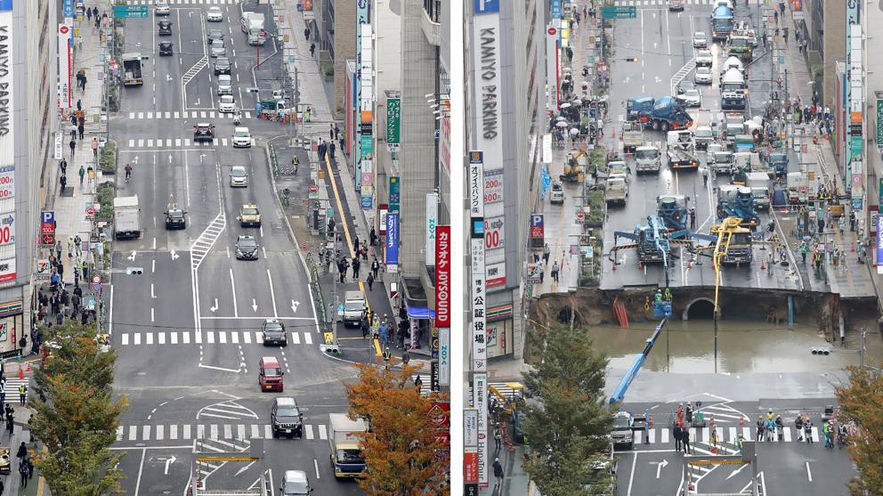 Eficiencia japonesa: arreglaron en menos de una semana el enorme pozo | Internacionales