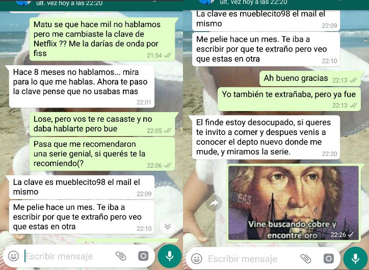 Le escribió a su ex por WhatsApp para pedirle la clave de Netflix y la conversación se volvió furor en las redes | Redes