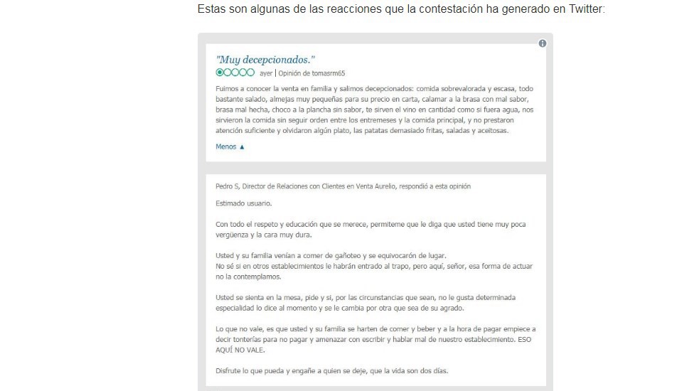 Un restaurante destruyó a un cliente que se había quejado de la comida | Redes