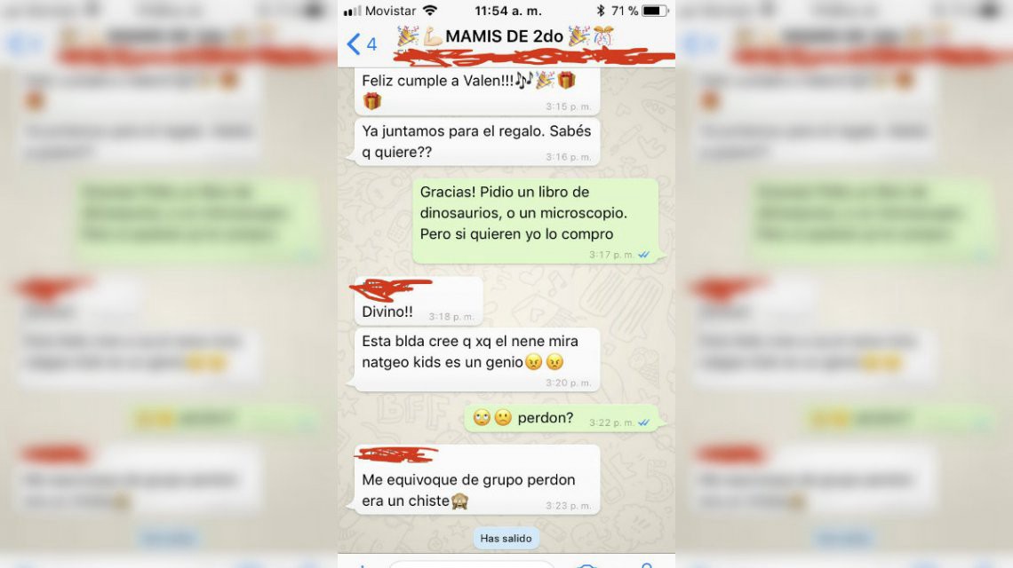 La tortura del whatsapp de "mamis y papis": se equivocó de chat y criticó a un nene del grado | Redes