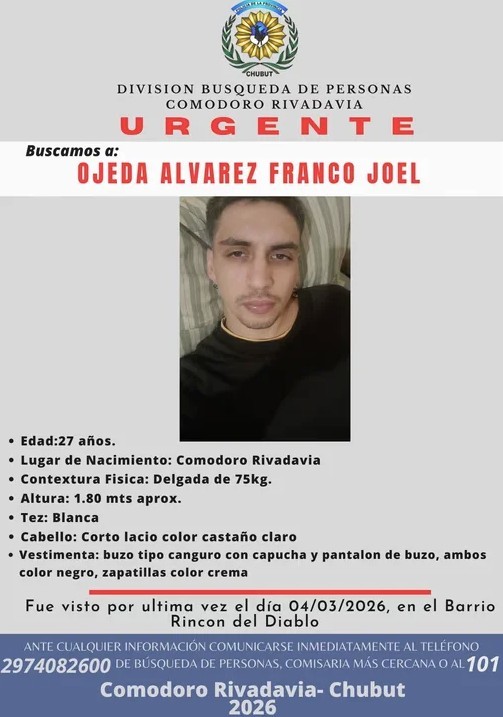 Intensa búsqueda de un joven de 27 años en Chubut | Actualidad