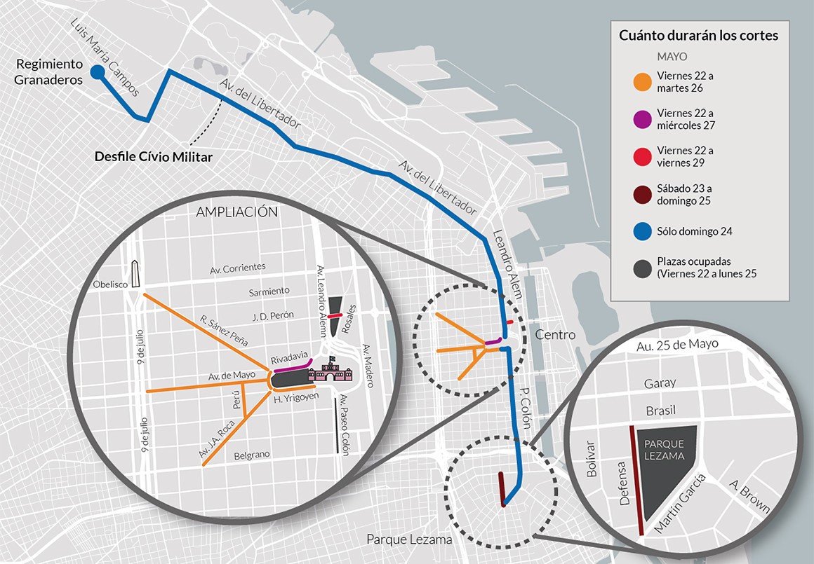 Los cortes programados en la Ciudad por los festejos de la Semana de Mayo | Actualidad