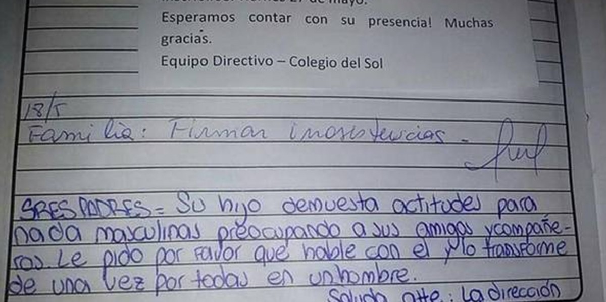 Broma de mal gusto en un colegio: "Transforme a su hijo en un hombre" | Actualidad